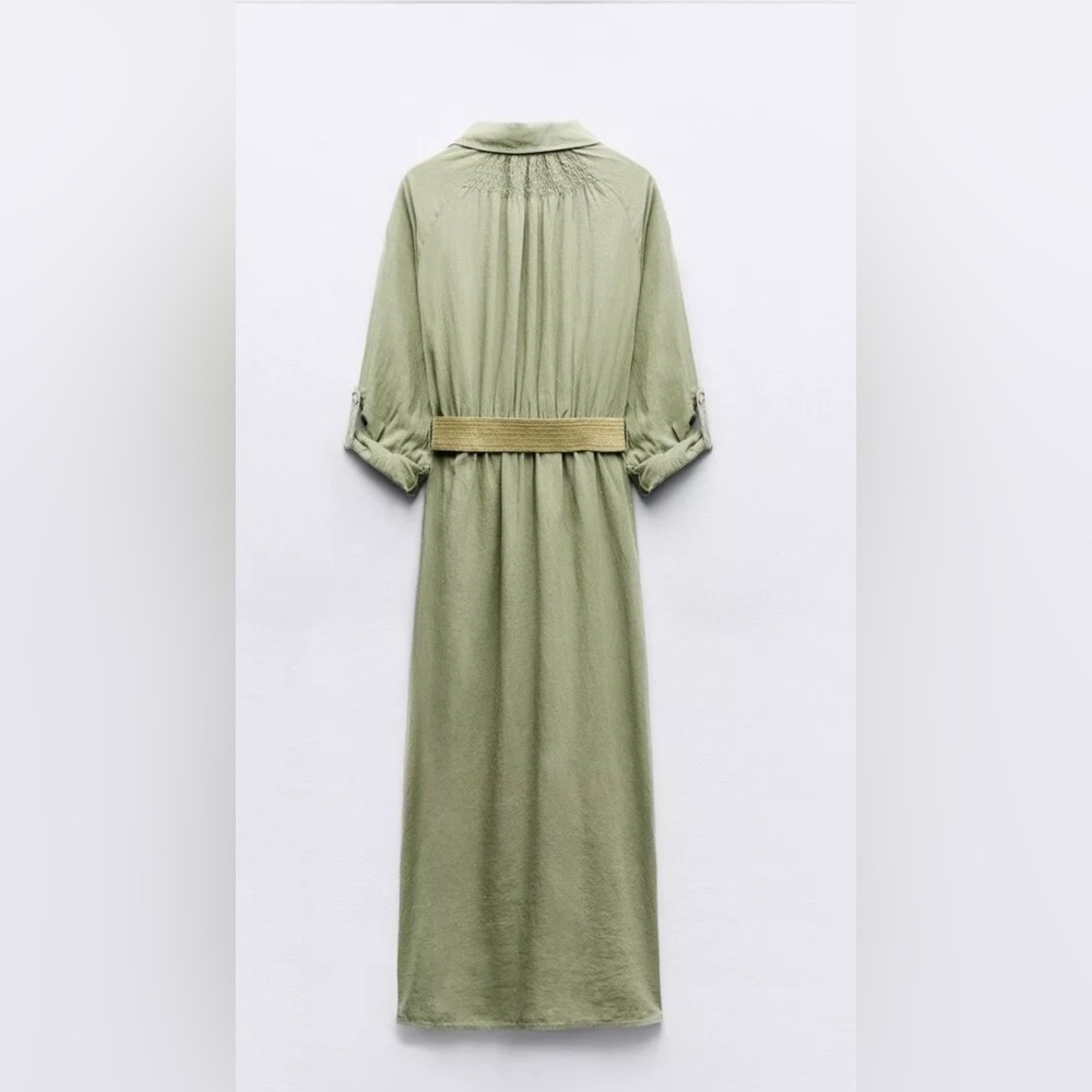 BELTED LINEN SHIRTDRESS with Slit for Casual Wear Size S - Picture 6 of 16